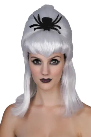 Perruque Halloween Blanche avec Araignée Usine Directe