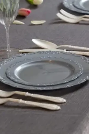 Top Vente Lot de 40 Assiettes en plastique Gourmet LuXe Argent