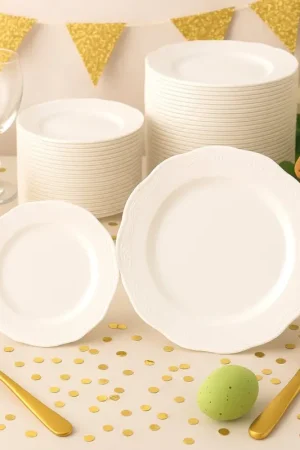 Lot de 40 Assiettes en plastique Gourmet LuXe Blanc Nouveauté