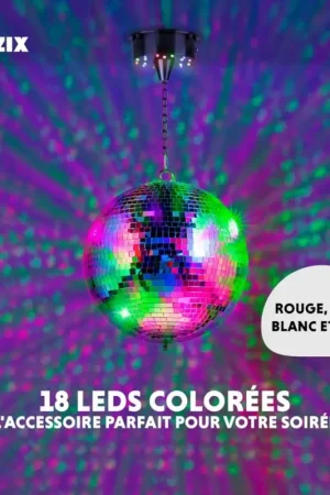 Boule à facette 12cm et moteur rotatif 18 Leds Prix Promo