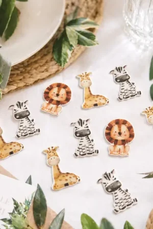 Dernière Chance 12 Confettis de table en bois animaux de la savane