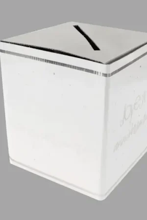 Urne Joyeux anniversaire métallisée Argent et Blanc Nouveauté