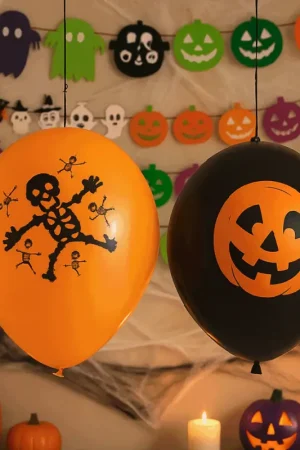 Lot de 10 Ballons Noirs et Oranges Halloween Offre Exclusive