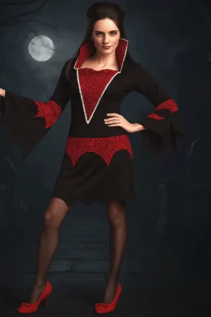 Retour Gratuit Déguisement vampire femme adulte robe noire et rouge