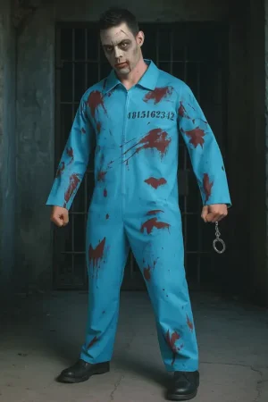 Déguisement prisonnier zombie adulte bleu Satisfait Ou Remboursé