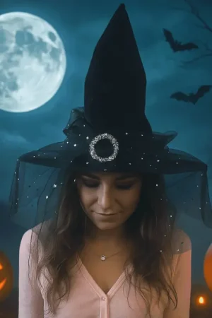 Chapeau de sorcière adulte noir en flanelle Meilleure Vente