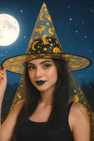 Réduction Chapeau de sorcière avec imprimé toile d’araignée phosphorescent