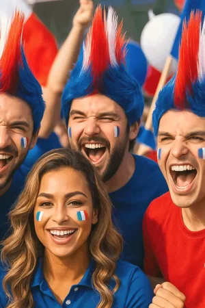 Prix Bas Perruque iroquois tricolore bleu blanc rouge
