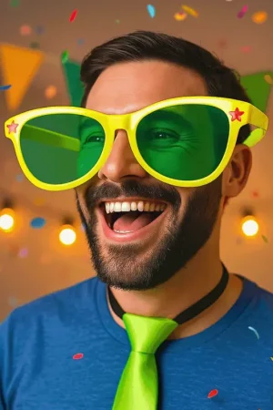 Expédié Aujourd'hui Lunettes géantes jaunes fluo avec étoiles