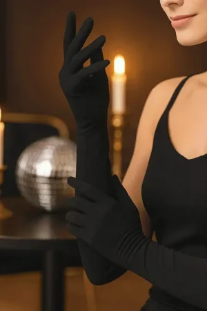 Gants longs noirs en nylon élégants Expédié Aujourd'hui