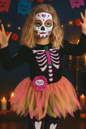 Certifié Déguisement Tutu Dia de los Muertos Enfant 3/4 Ans