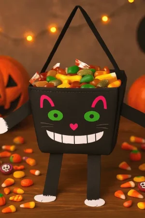 Nouvelle Collection Sac Porte-Bonbons Chat Noir avec Bras et Jambes