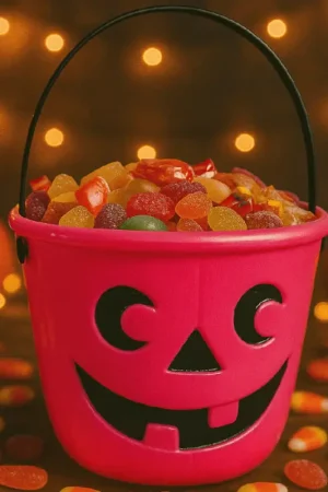 Seau citrouille rose halloween rigolo 17 cm Achat Immédiat