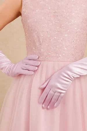 Paire de Gants satinés Rose Prix Promo