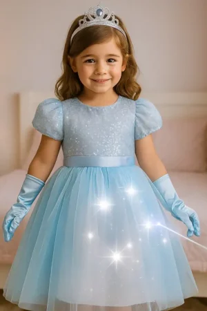 Robe de Princesse Lumineuse Bleue 7-8 ans Offre Limitée