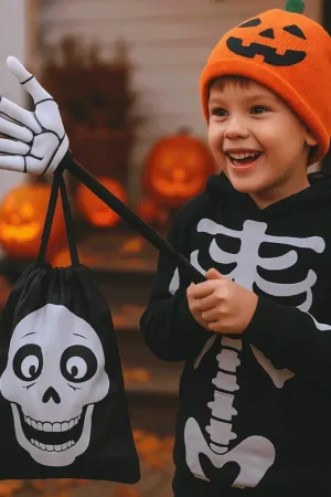 Main attrape bonbons squelette Halloween avec sac tissu Nouvel Arrivage