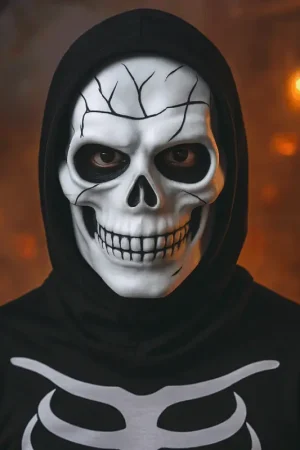 Masque squelette avec cagoule noire Halloween Certifié
