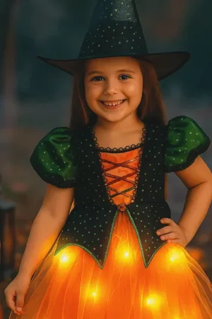 Promotion Déguisement sorcière lumineux fille avec chapeau 3/4 ans