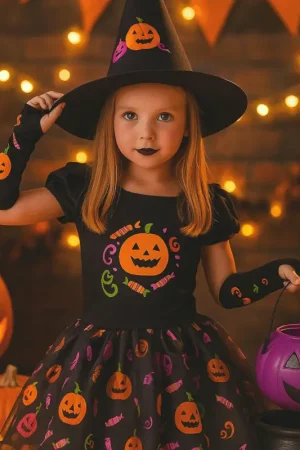 Déguisement sorcière citrouille fille 3-4 ans avec accessoires Promotion