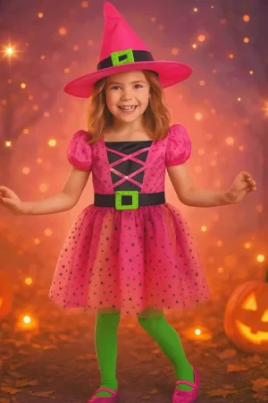 Déguisement sorcière superstar rose fille 8-10 ans avec chapeau Expédié Aujourd'hui