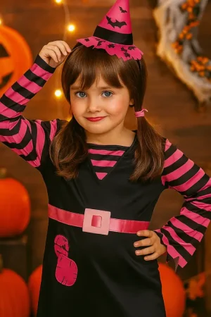 Dernier Modèle Déguisement sorcière Witchy Patch rose et noir fille 7-8 ans