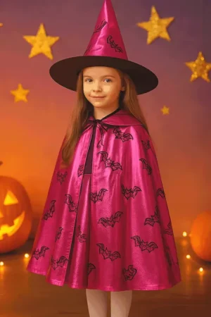 Remise Set chapeau et cape de sorcière rose fille 3-8 ans Halloween