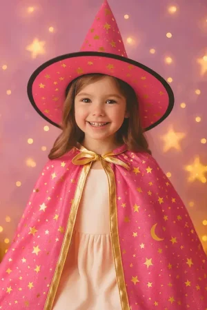 Set chapeau et cape de sorcière rose fille 3-8 ans Halloween Promotion Saisonnière