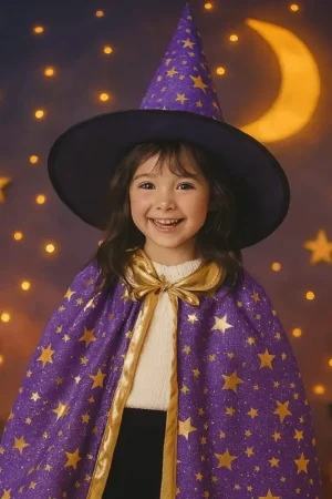 Achat Immédiat Set chapeau et cape de sorcière violette fille 3-8 ans Halloween