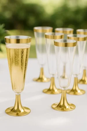 Flute champagne plastique pas cher Or Chrome x 6 Nouveauté