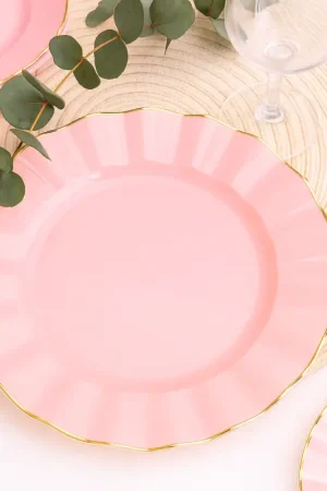 6 Assiettes Réutilisables Plastique Rose et Or 26cm Affaire À Saisir