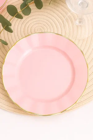 Petit Prix 6 Petites Assiettes Réutilisables Plastique Rose et Or 19cm