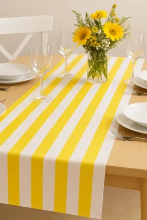 Chemin de Table Mix&Match Tissu Jaune et Blanc 28cmx3m Marque