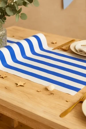 Nouveauté Chemin de Table Mix&Match Tissu Bleu et Blanc 28cmx3m