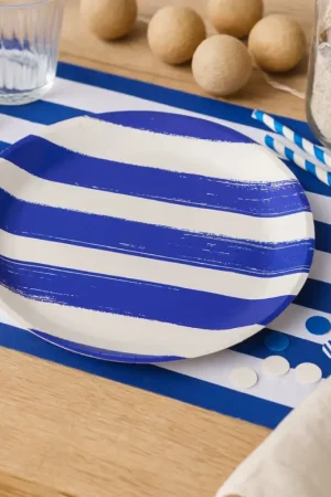 6 Assiettes Mix&Match Carton Bleu et Blanc 23cm Super Prix