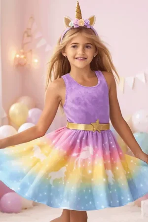 Déguisement licorne fille 3/4 ans avec robe multicolore Jusqu'à Épuisement Des Stocks