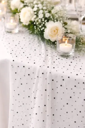 Acheter Direct Chemin de Table Strass Organza Blanc et Noir 28cmx5m
