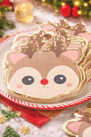 Serviettes Noël renne doré en papier x16 Prix Bas