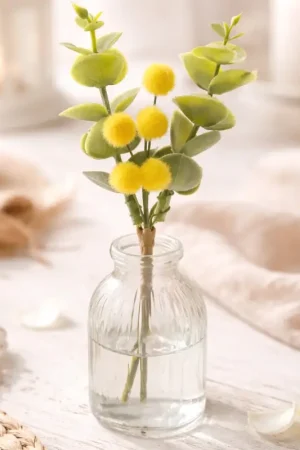 Expédition Rapide Branche de Mimosa et Eucalyptus, Jaune et Vert 12cm