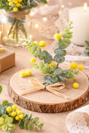 Expédié Aujourd'hui Assortiment Branches d'Eucalyptus, Mimosa et Nœud en Raphia