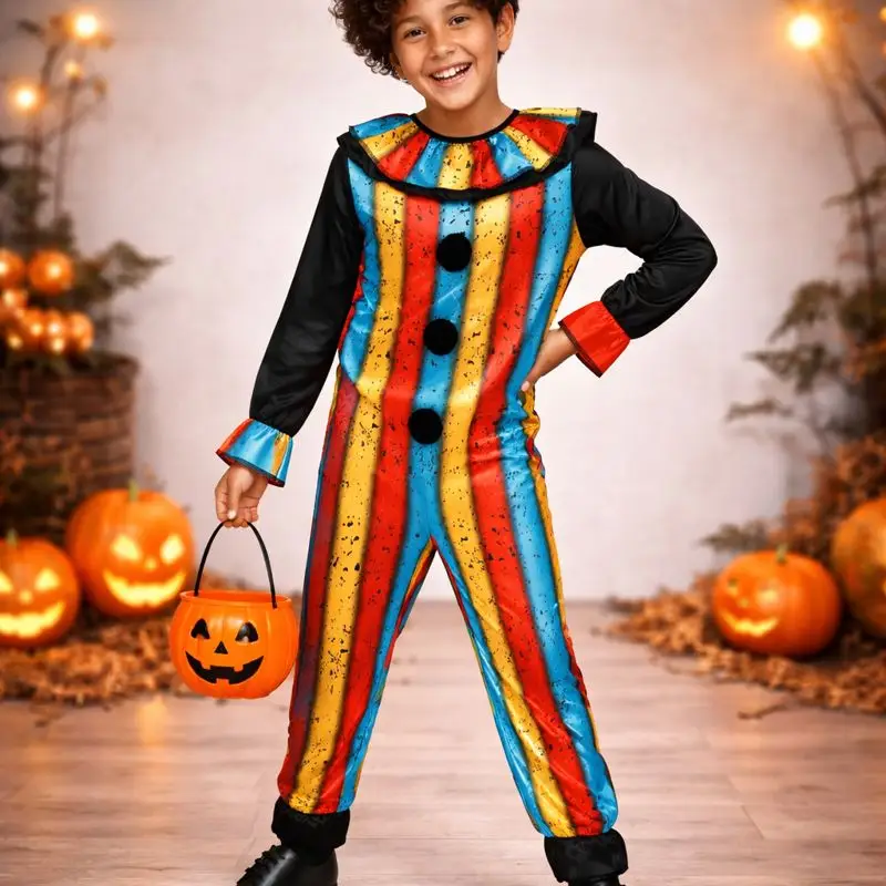 Top Vente Déguisement Halloween Clown Enfant 10/12 ans – Costume Clown Multicolore