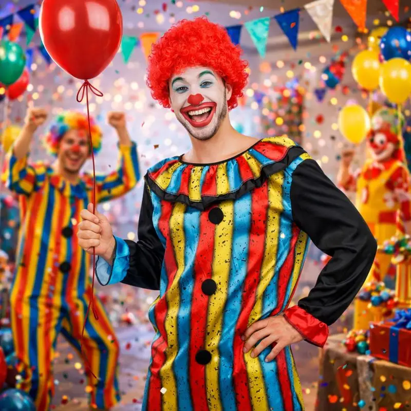 Nouveauté Déguisement Costume Clown Multicolore Adulte – Combinaison S/M