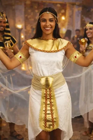 Remise Déguisement Reine d’Égypte Femme XXL – Costume Égyptien Antique Doré et Blanc