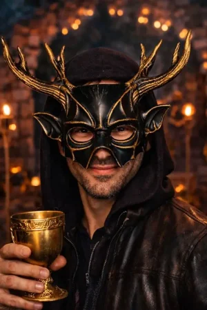Masque Halloween renne noir et or – masque déguisement adulte élégant Vente Directe