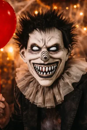 Meilleure Vente Masque Halloween intégral clown terrifiant en latex noir et blanc