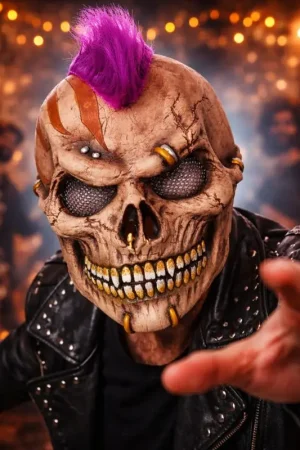 Offre Exclusive Masque Halloween intégral squelette punk adulte – style crâne rebelle