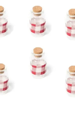 Mini fiole ruban lin vichy en verre x 6 pièces Authentique