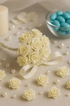 Mini rose mariage en satin Ivoire x 48 pièces Solde