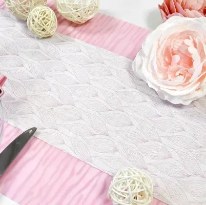 Sur chemin de table motif Feuilles rose 15cm x 5 mètres Prix Bas