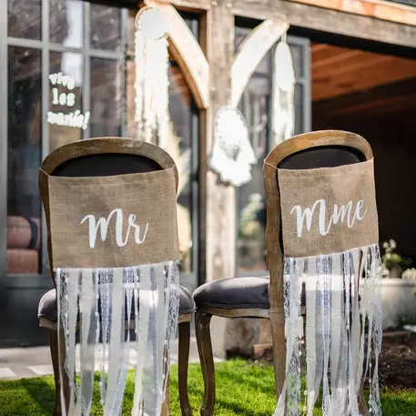 Dos de chaise Mr Mme en jute et frange dentelle x 2 pièces Promotion Saisonnière