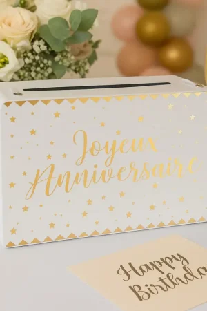 Remise Urne Joyeux anniversaire métallisé Blanc
